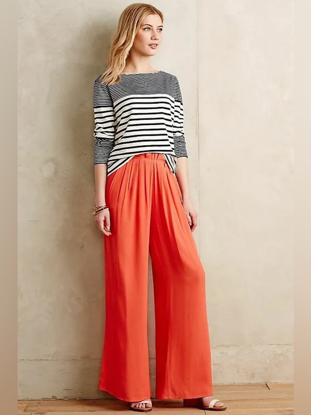 Anthropologie Harlyn Sabie Coral Wide Leg Pleated Waistband Palazzo Pants Sz XS